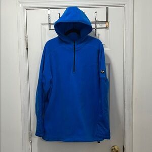 Nike Mini Logo Swoosh Blue Fleece VTG Pullover Quarter Zip Hooded Sweatshirt